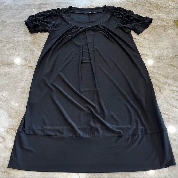 VINTAGE Tiana B Midi Dress | Black Cocoon Pleated Scoop Neck | Medium - Picture 3 of 9